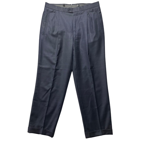 Ermenegildo Zegna Roma Fit‎ Navy Windowpane Wool Dress Pants 48 Made Switzerland